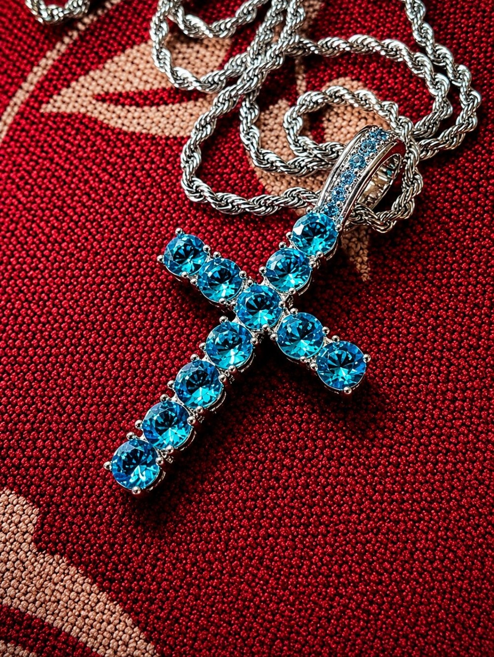 Stainless steel Blue Diamond Cross Necklace